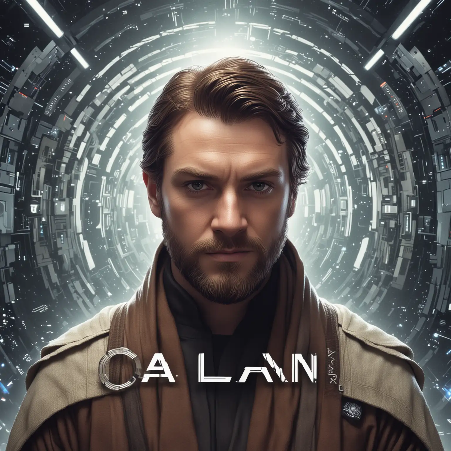 A logo for Callan Technologies depicting AI in a futuristic background, image based on obiwan and starwars
