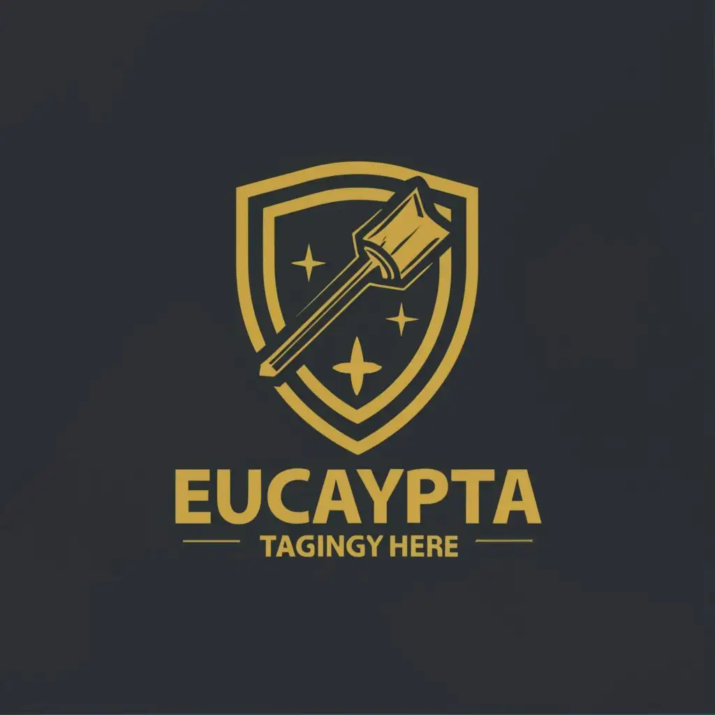 logo, treasure finder metal detector pick shovel shield, with the text "eucalypta", typography, be used in Construction industry