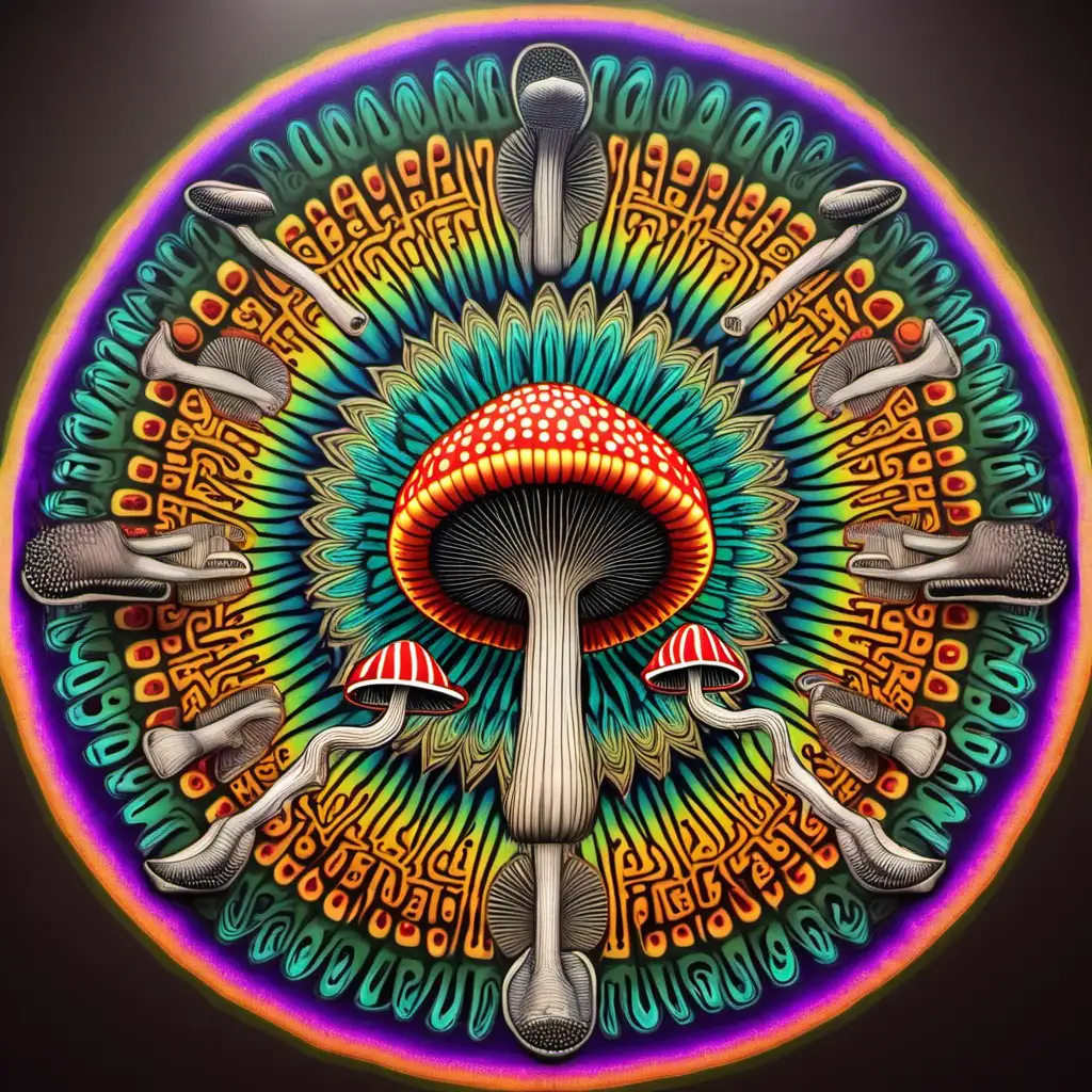 Psychedelic Psilocybin Mushroom Mandala Art