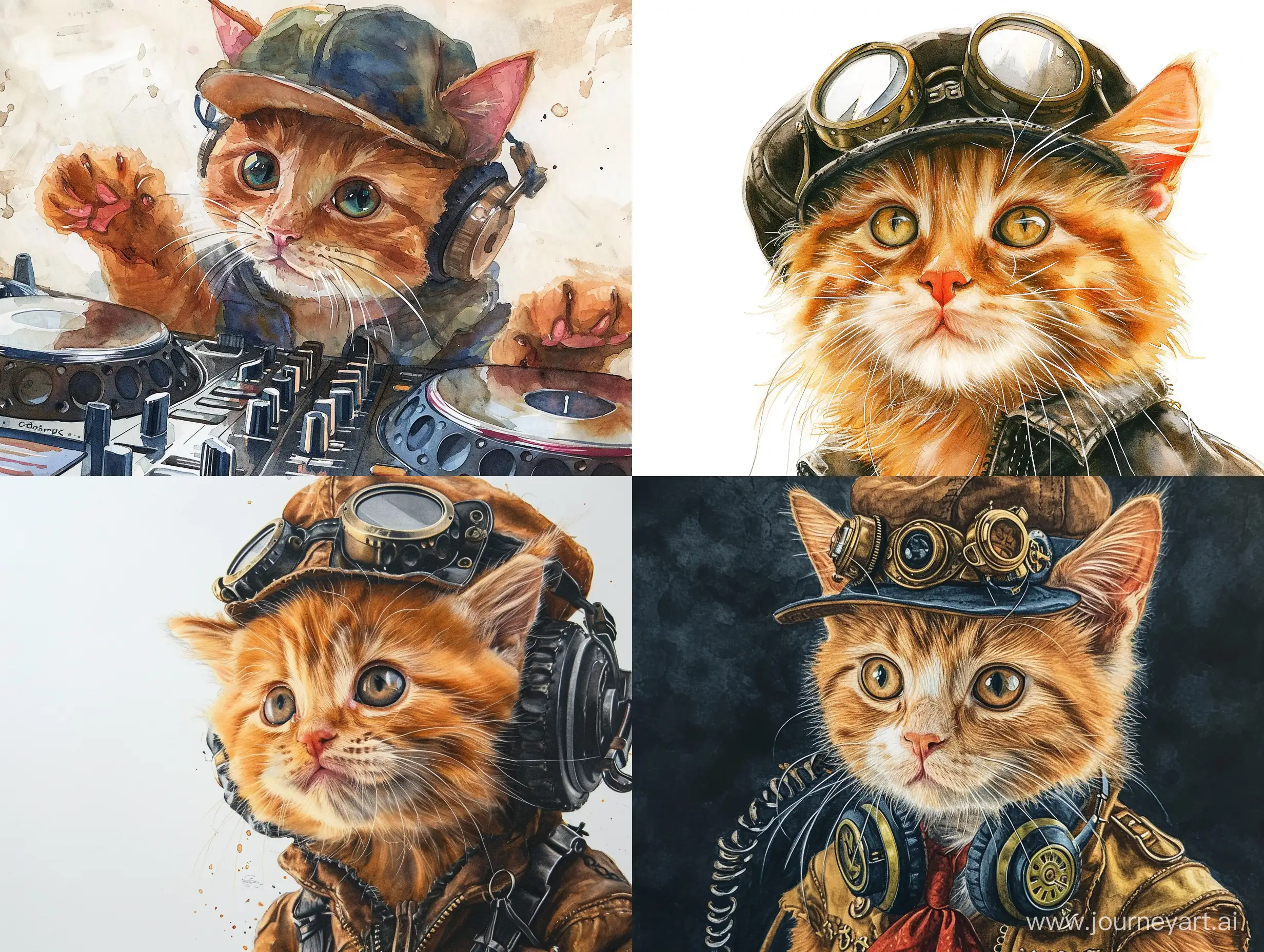 Adorable-Ginger-Kitten-in-DJ-Traveler-Costume-Realistic-Watercolor-Anime-Steampunk-Sketch