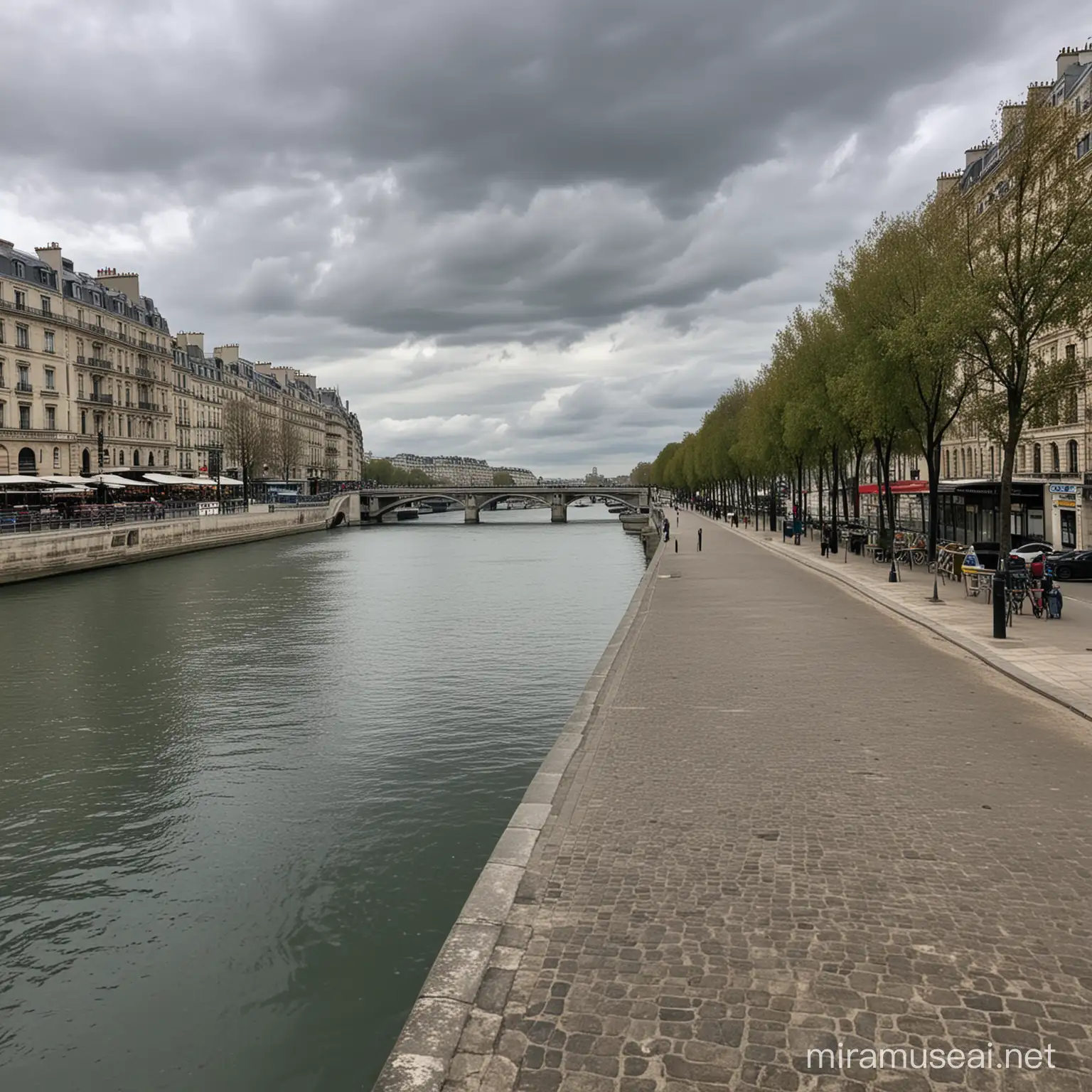 Quai de Seine Paris Gray Sky Riverfront Scene