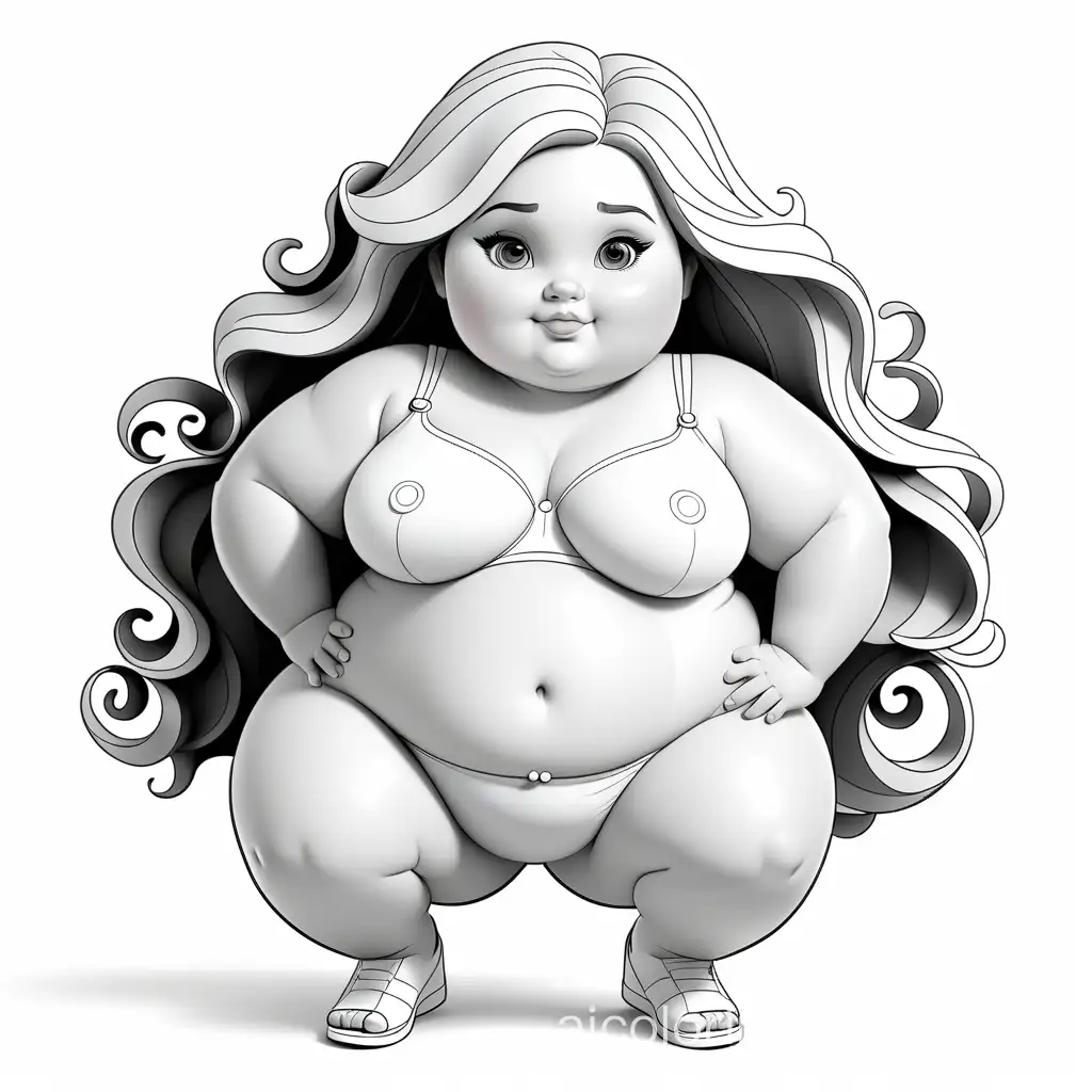 beautiful chubby model posing for a magazine, Coloring Page, black and white, line art, white background, Simplicity, Ample White Space. The background of the coloring page is plain white to make it easy for young children to color within the lines. The outlines of all the subjects are easy to distinguish, making it simple for kids to color without too much difficulty