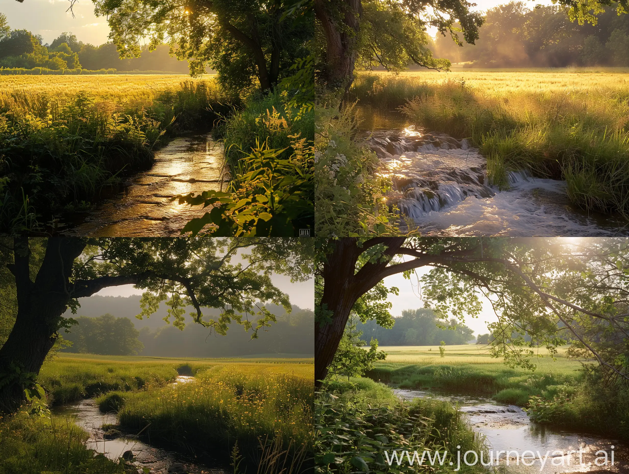 Serene-Summer-Landscape-with-Sunlit-Fields-and-Creek
