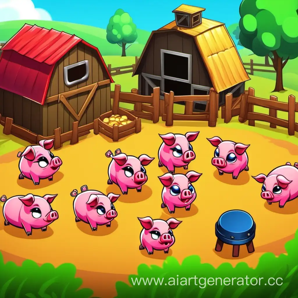 Свиньи сидят в ферме и играют в игру brawl stars