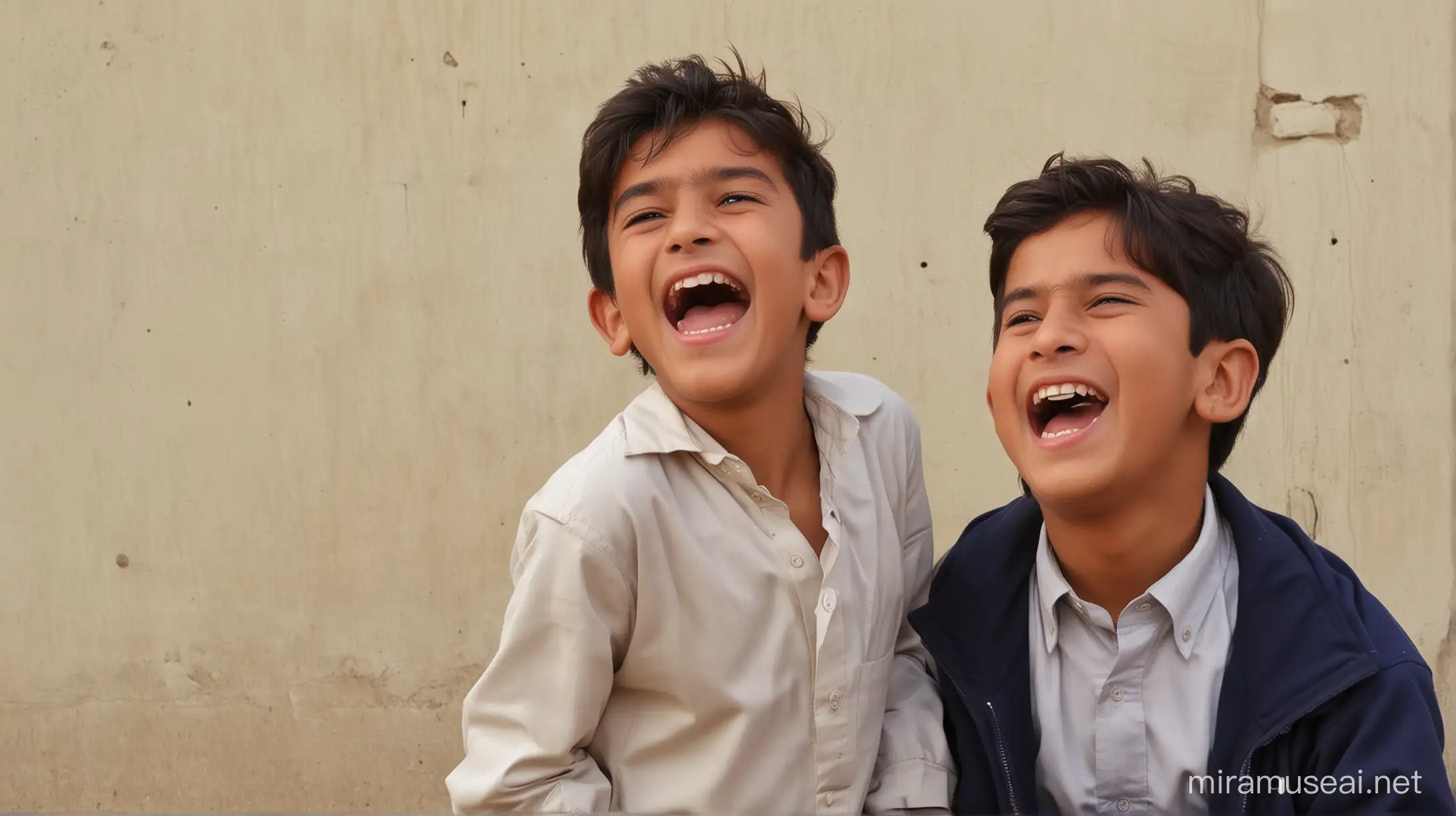 Pakistani boy laughing extremely hilariously 