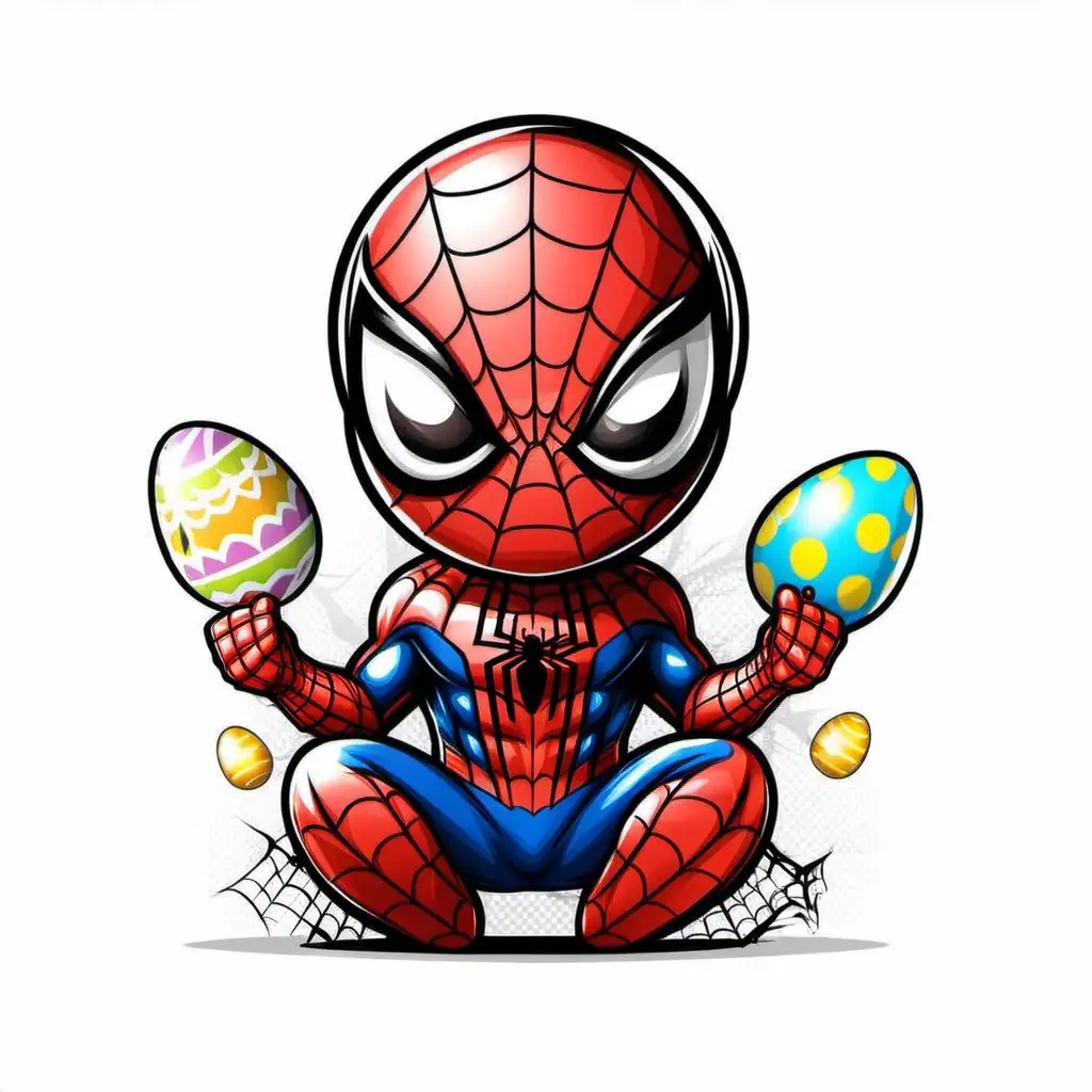 Chibi Spiderman Easter TShirt Design on White Background