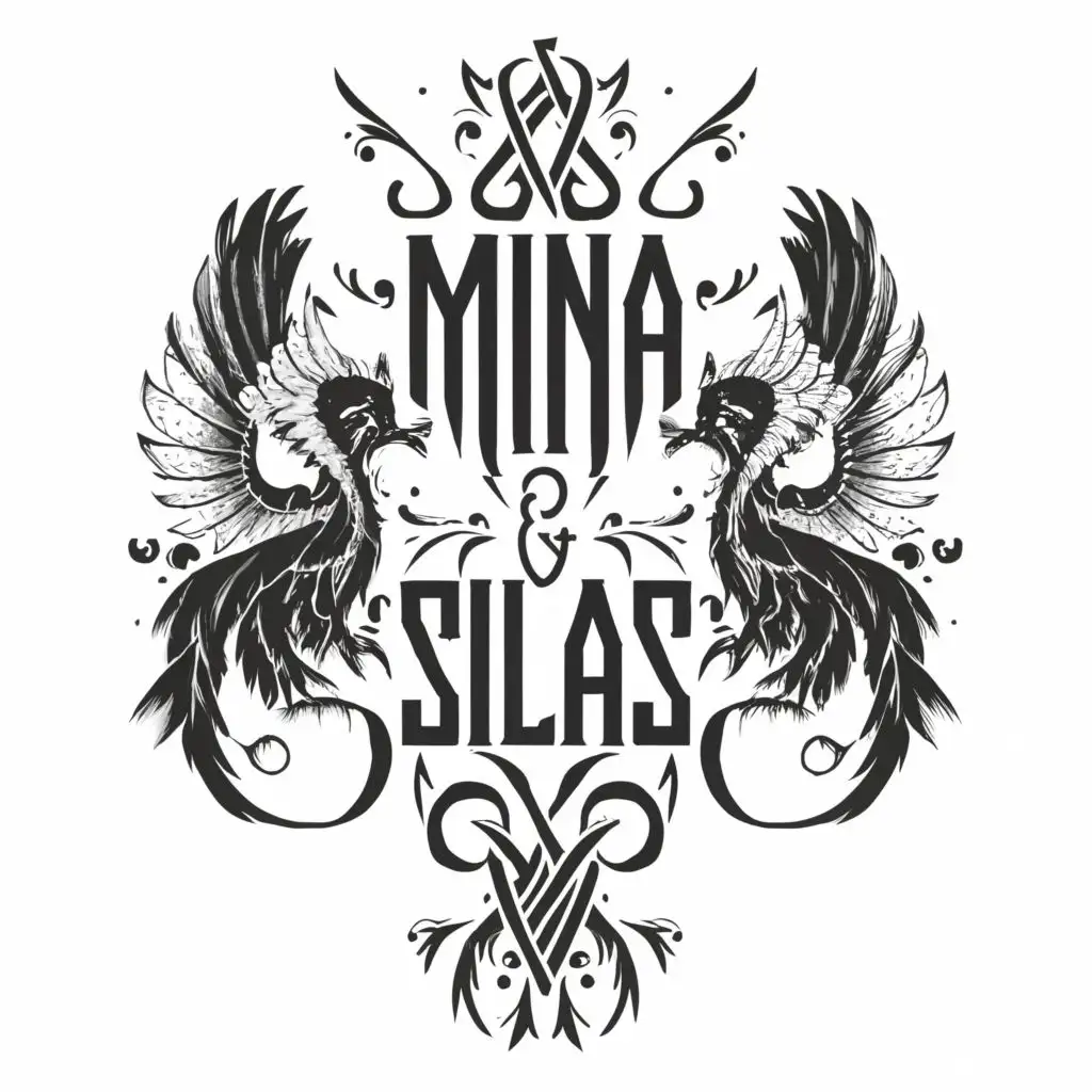 logo, tattoo, with the text "Mina and Silas (gothic)", typography