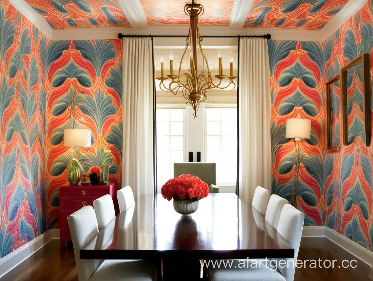 Vibrant-Wallpaper-with-Elegant-Sconces-and-Chandeliers