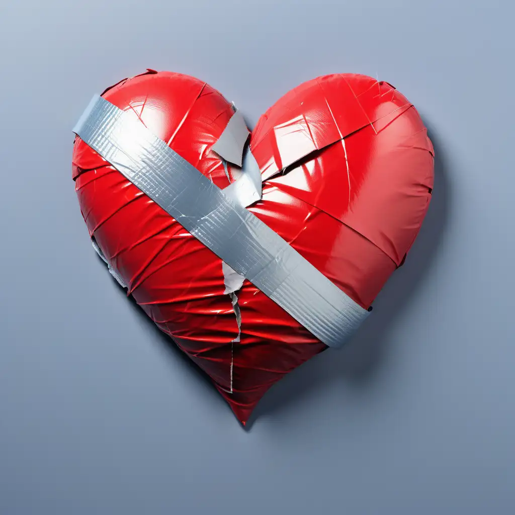 broken heart repaired with duct tape, taped to background