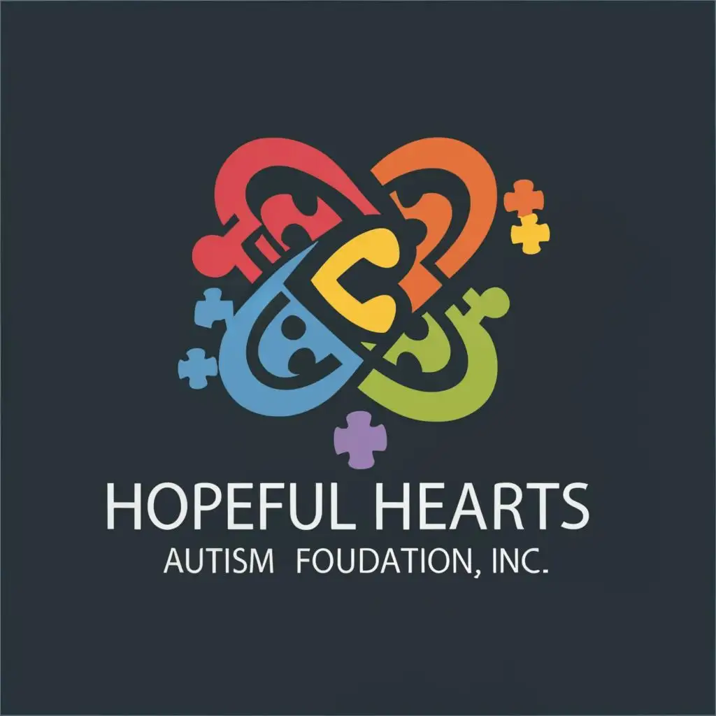 logo, hearts, infinity symbol,  puzzles , with the text "HOPEFUL HEARTS AUTISM FOUNDATION INC.", typography, be used in Nonprofit industry