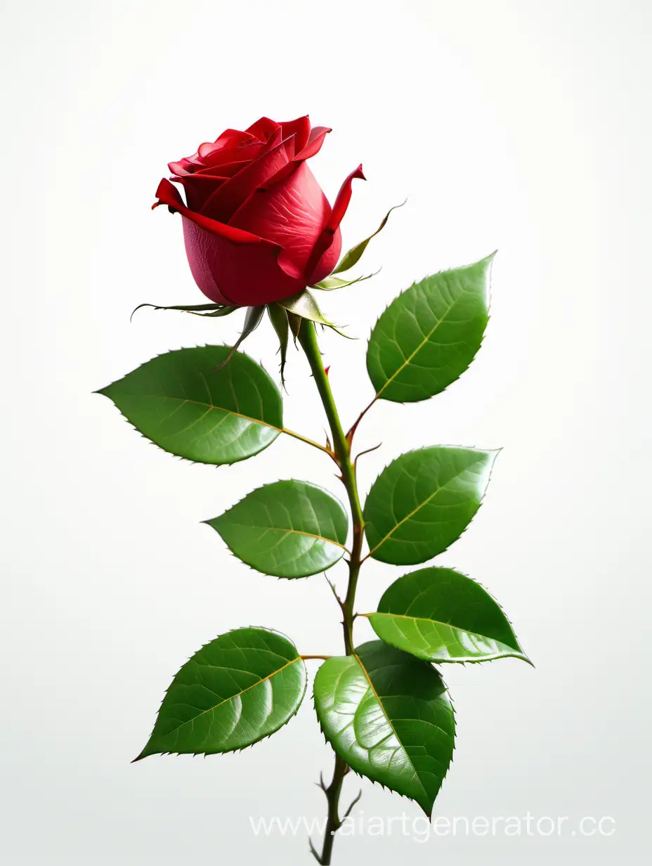 Vibrant-4K-HD-Red-Rose-with-Lush-Green-Leaves-on-Crisp-White-Background