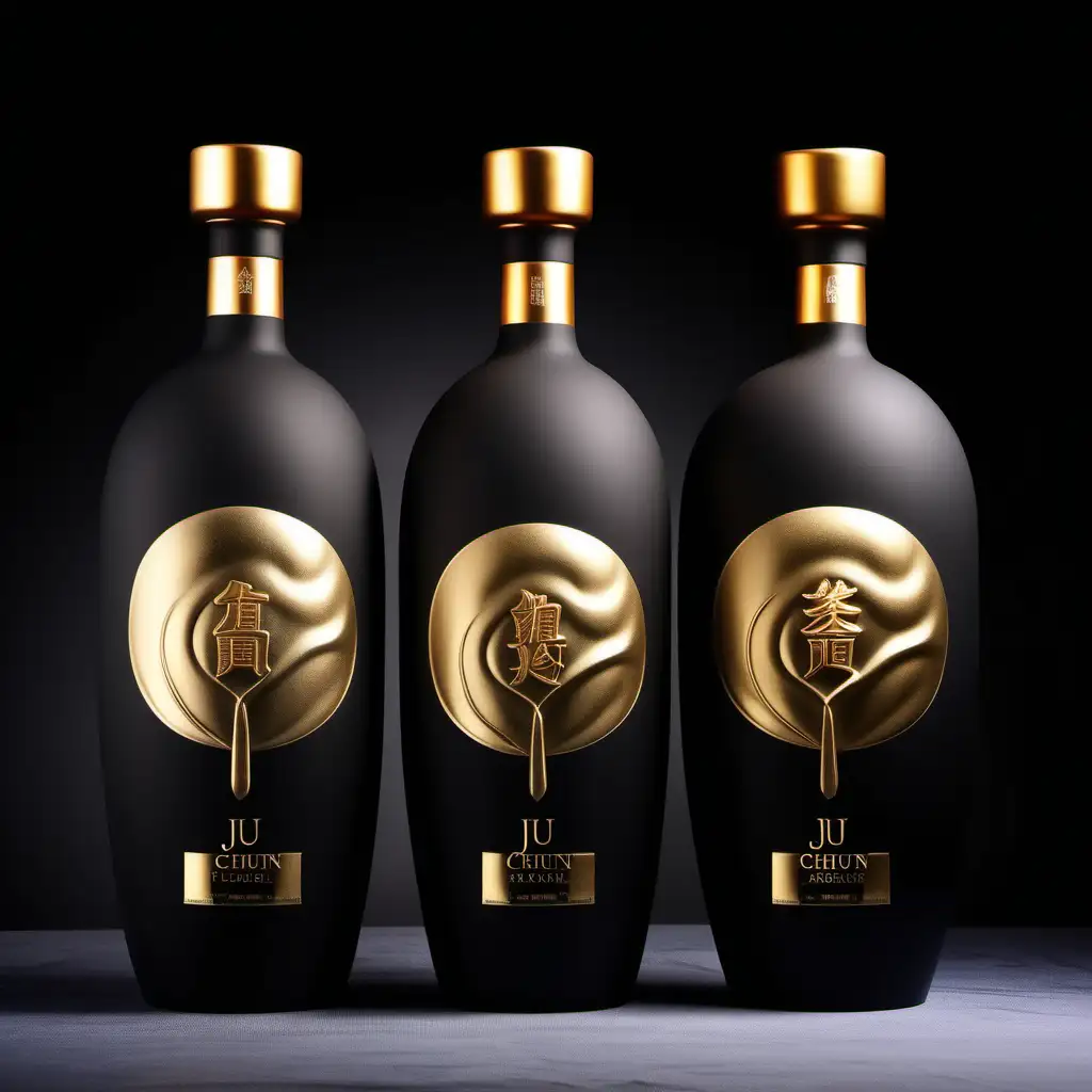 Jiu Chun Taiwan Liquor Bottle Elegant Opaque Ceramic Design in Black and Gold