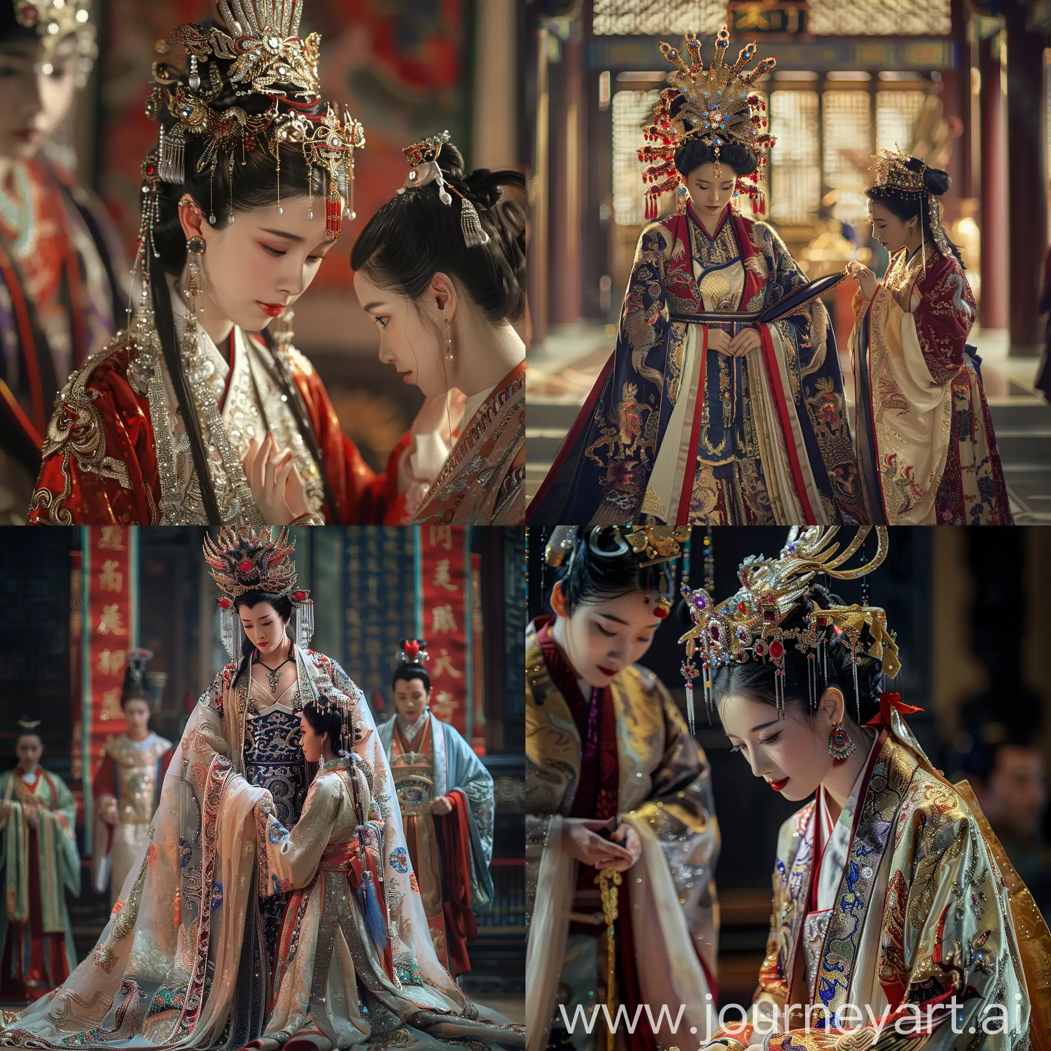 Luxurious-Chinese-Empress-Assisted-by-Maid-in-Splendid-Robes