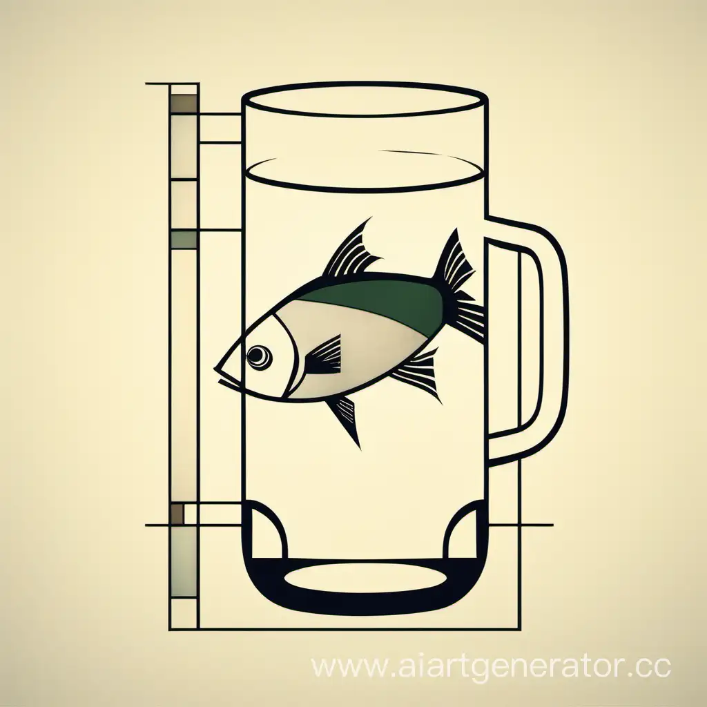Minimalistic-Suprematism-Large-Beer-Glass-and-Big-Fish-Composition