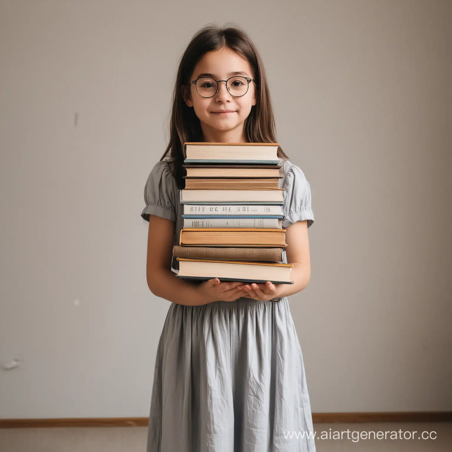 девушка стоит и держит в руках стопку книг