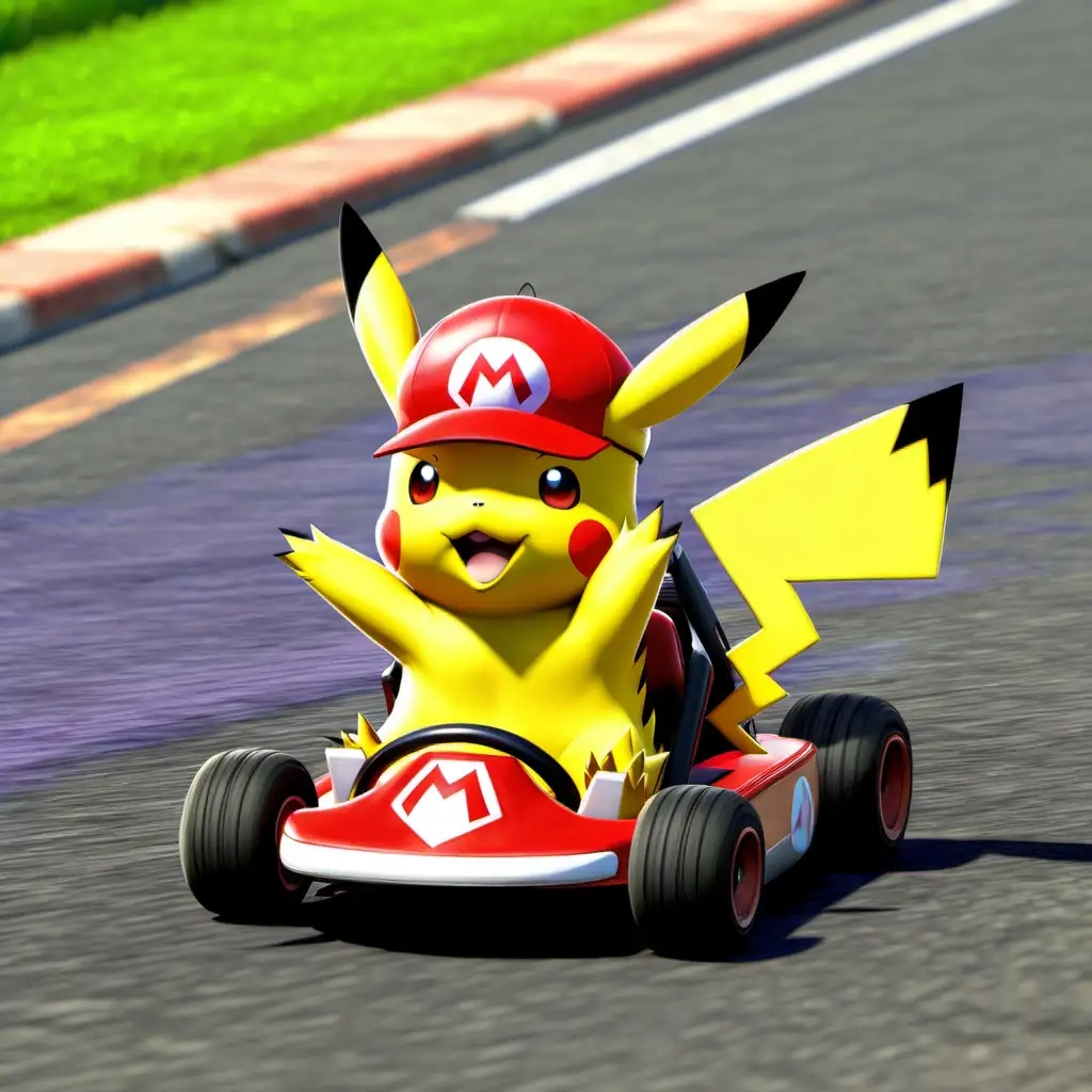 Playful Pikachu in Mario Kart Hat