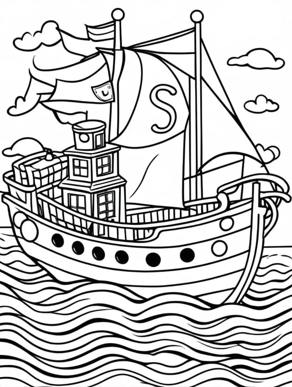 Letter s with a ship Kids coloring book
