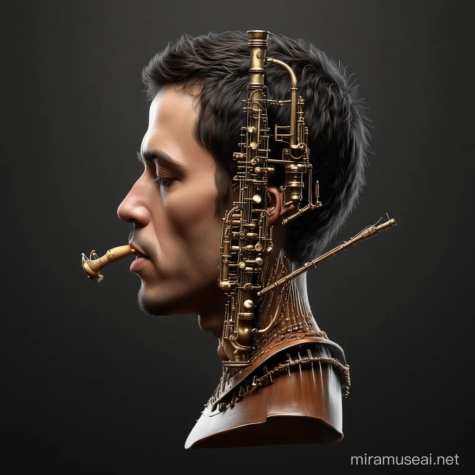 Musical Man in 3D Realism on Black Background