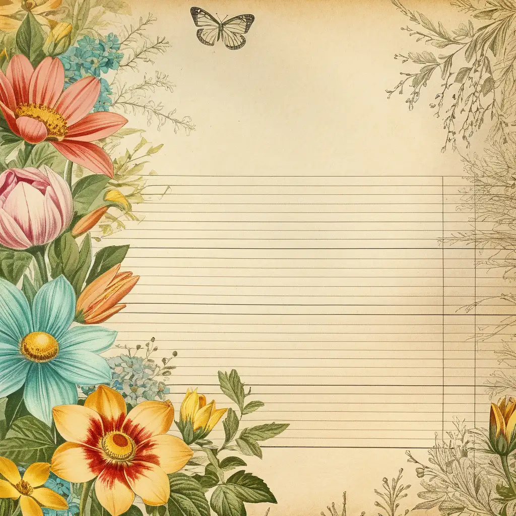 Vintage journaling background pages summer flowers