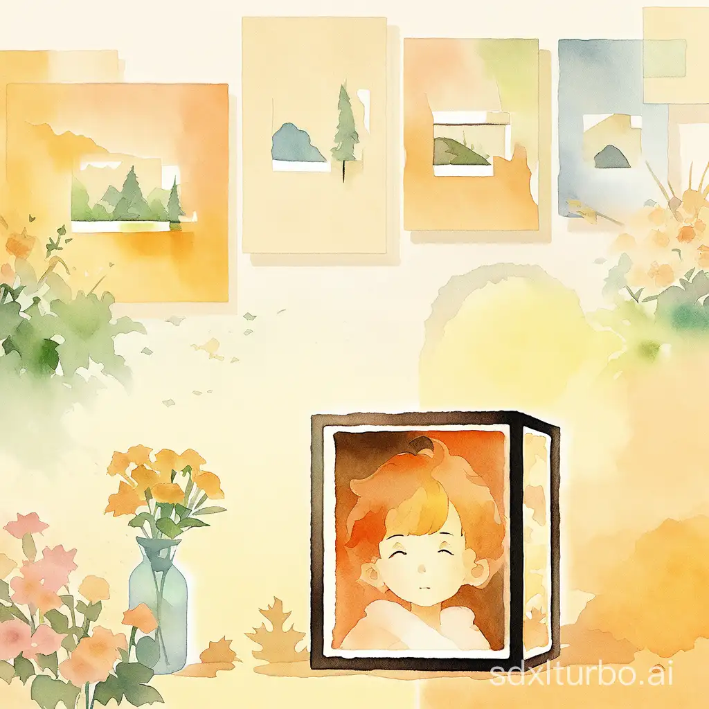 Inset, simple, line, flowers on a flat, minimalistic, 2-colored. There's a distinction between the foreground and background made through a beautiful interplay of light and shadow. The art is fully enclosed within a white boundary box. It's akin to the style of Studio Ghibli, using a combination of vector illustration and watercolor effects to achieve a retro aesthetic. The complete artwork is in 4K resolution