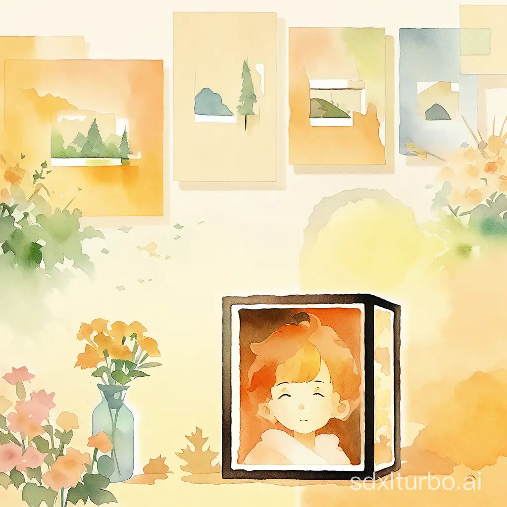 Inset, simple, line, flowers on a flat, minimalistic, 2-colored. There's a distinction between the foreground and background made through a beautiful interplay of light and shadow. The art is fully enclosed within a white boundary box. It's akin to the style of Studio Ghibli, using a combination of vector illustration and watercolor effects to achieve a retro aesthetic. The complete artwork is in 4K resolution 