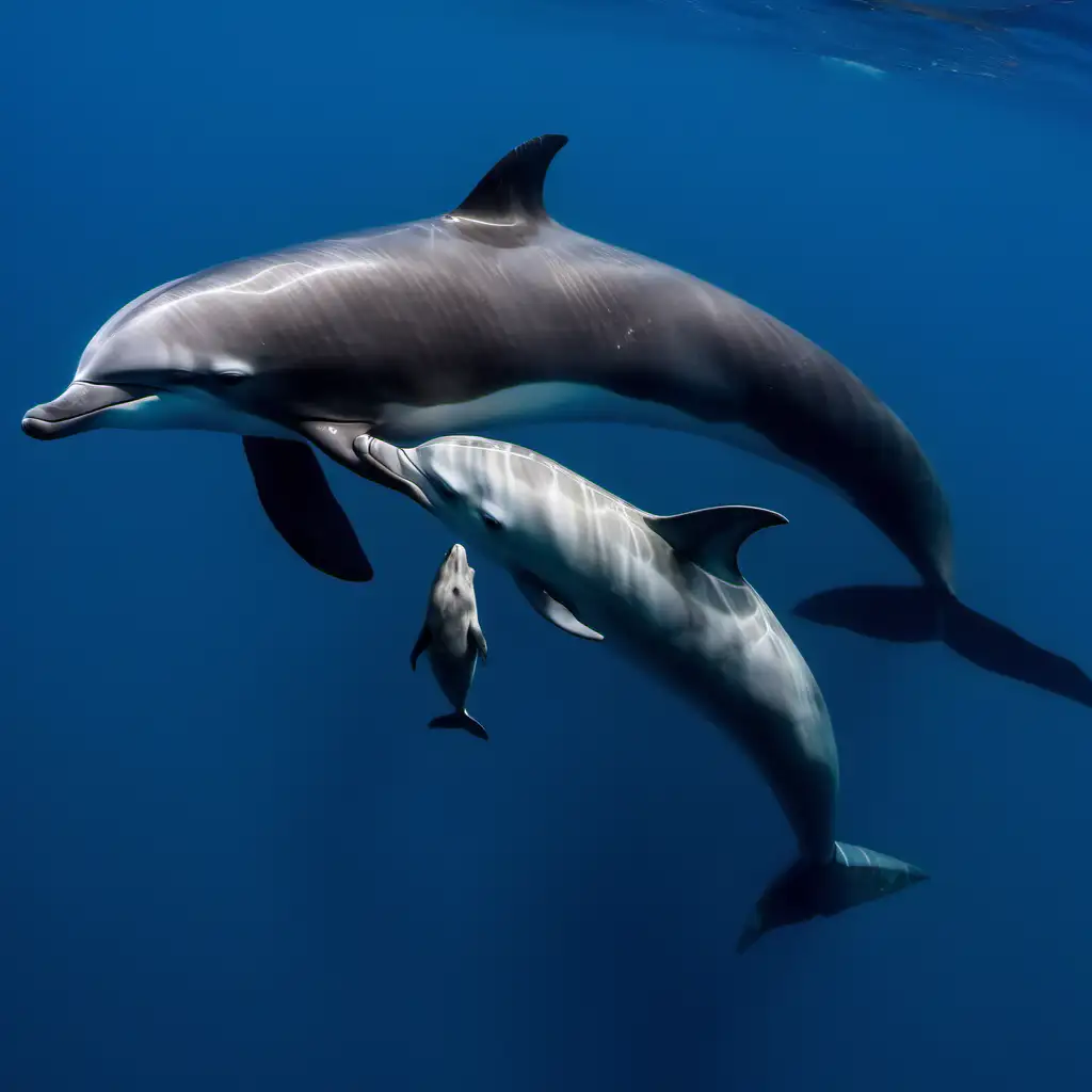 Mother Porpoise Swimming with Baby Porpoise