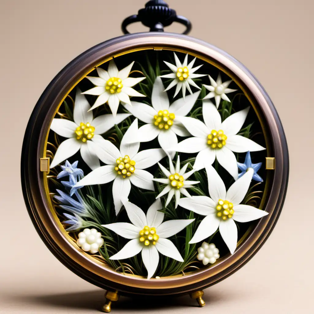 Mechanical Elegance Clockwork Filled with Edelweiss Flowers
