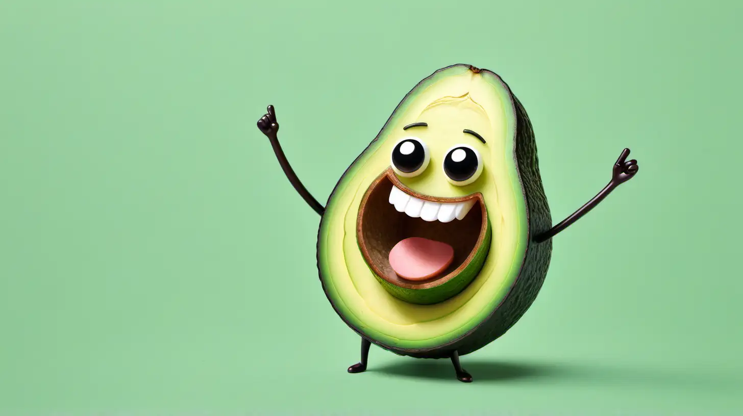 Cheerful Avocado Mascot Celebrating Healthy Living