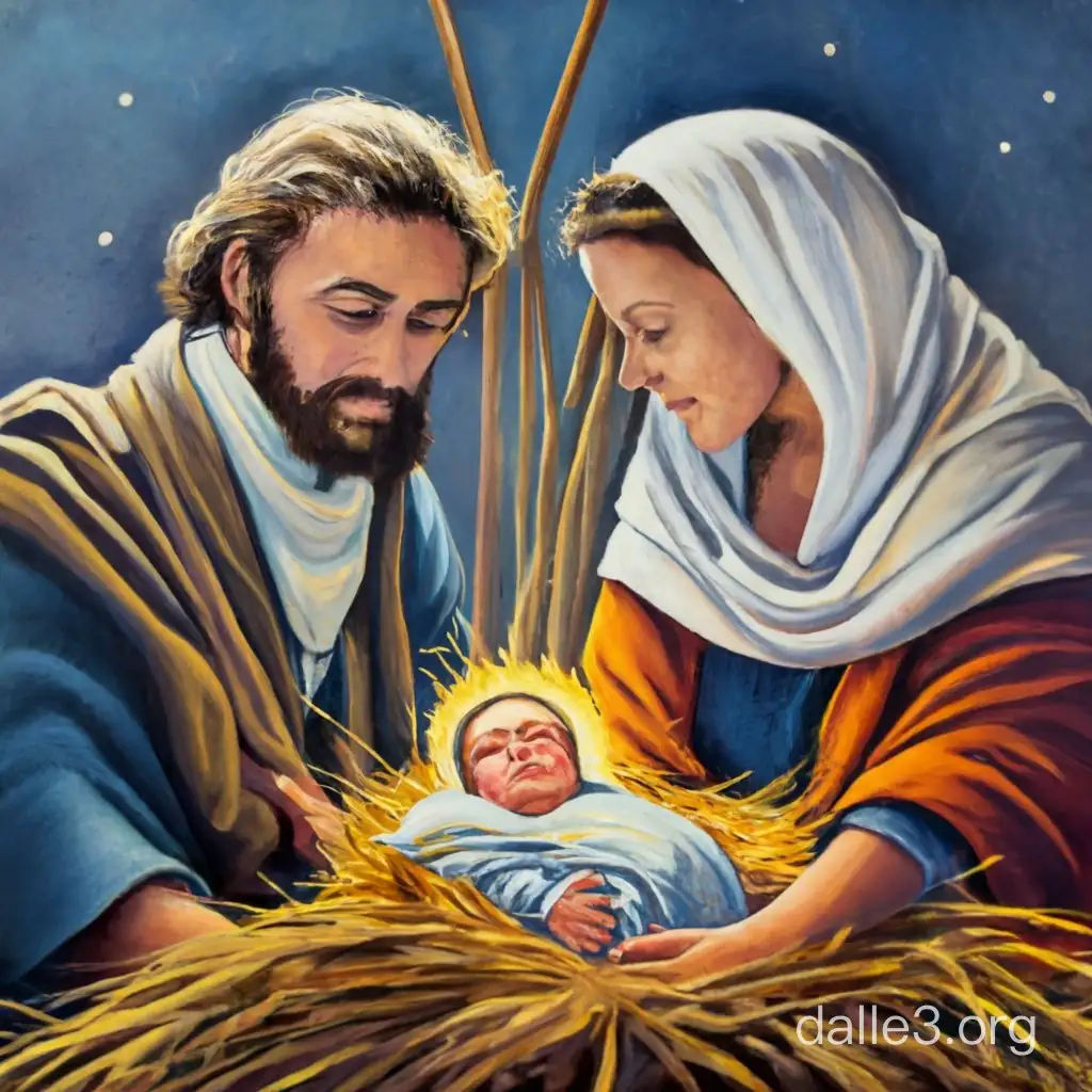 Biblical Scene Shepherd Witnessing Jesus Birth 