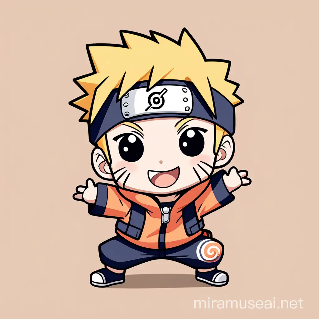 Adorable Chibi Naruto with Joyful Expression in Vibrant 2D Animation Style
