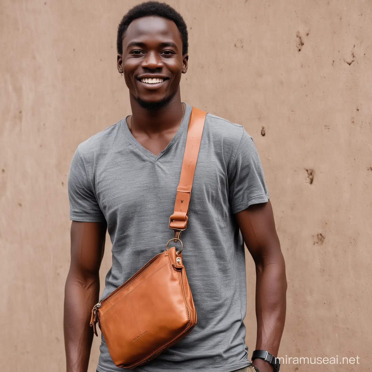 Kenyan Man Carrying Leather Sling Bag in Urban Setting