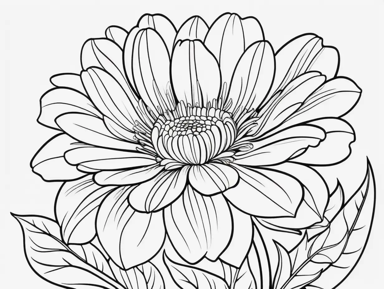 a modern realistic cartoon drawing style easy to color of a flower ,low detail, no shading adult coloring page 