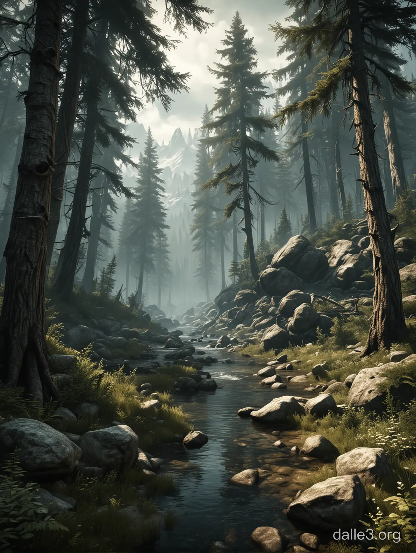 Majestic Forest Landscape Inspired by Skyrim | Dalle3 AI