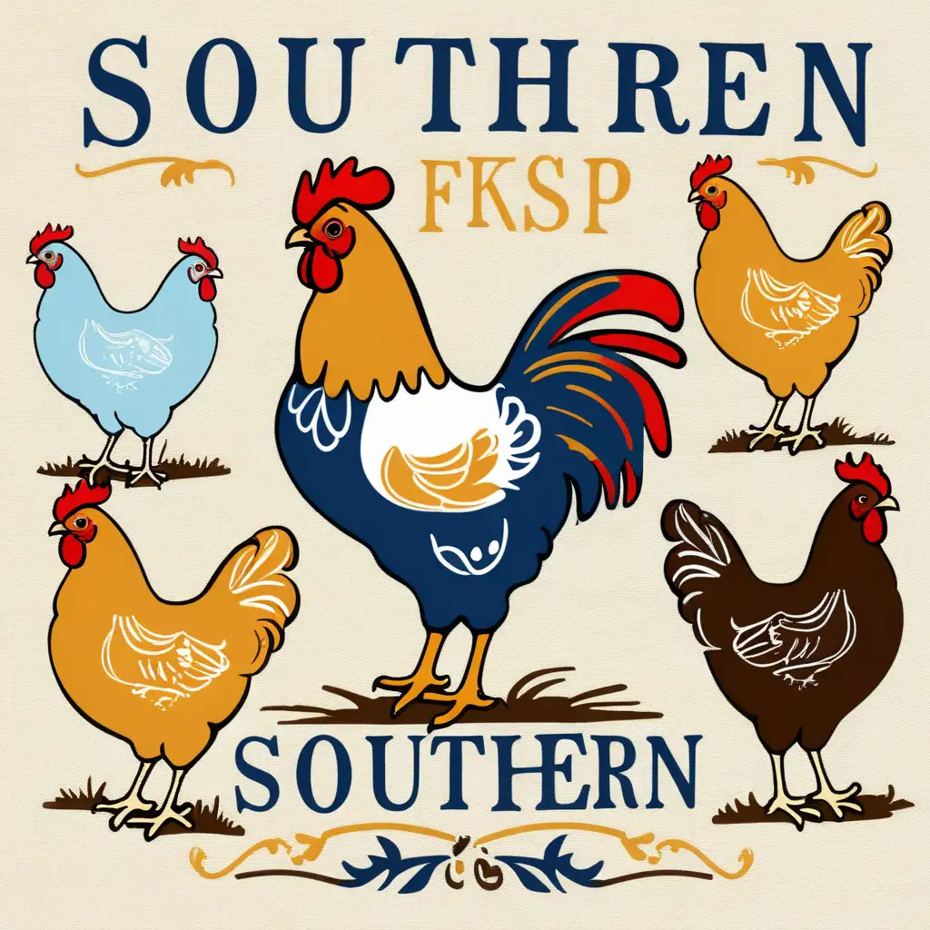 Chicken design, For kids, southern style, country boys, southern kids, 8 colors, with the word “southern” 