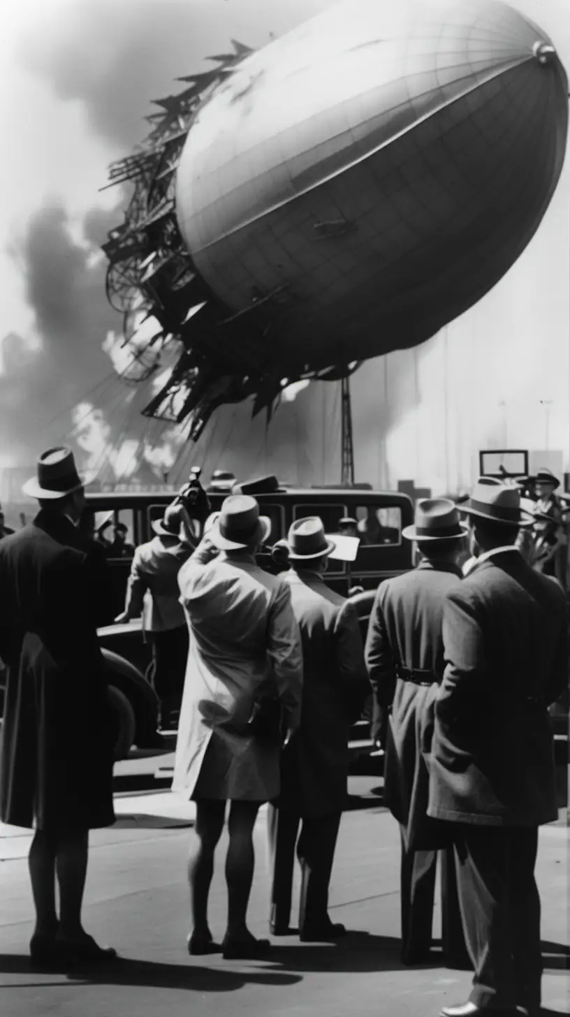 close up news reporters outside the hindenburg disaster

