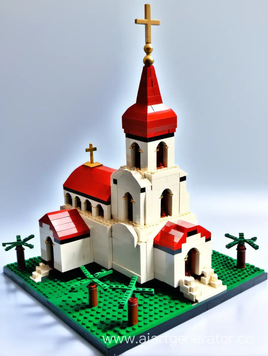 Православный храм из Лего небольшой, из малого числа деталей Лего