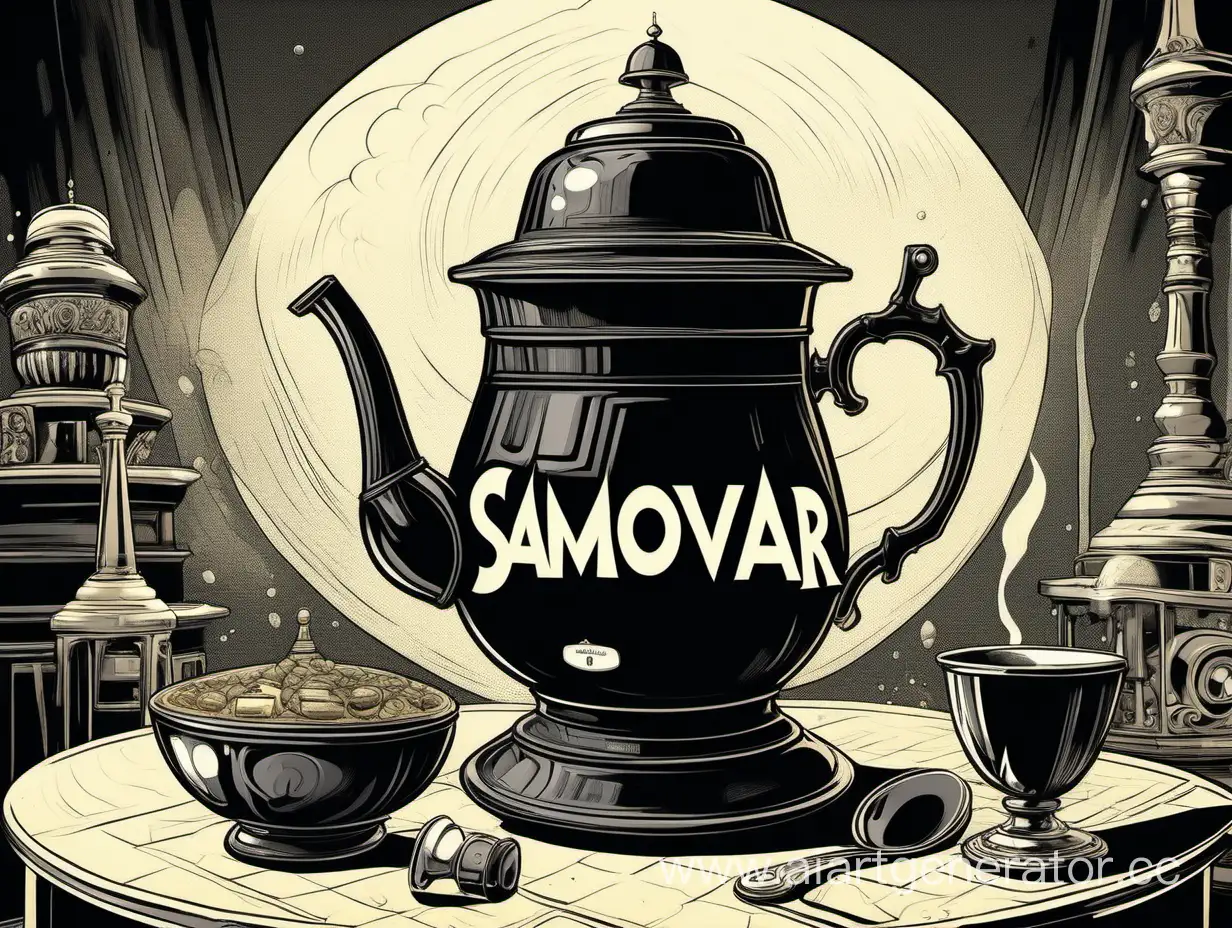 Noir-Comic-Style-Tula-Samovar-Vintage-Tea-Appliance-with-a-Dark-Twist