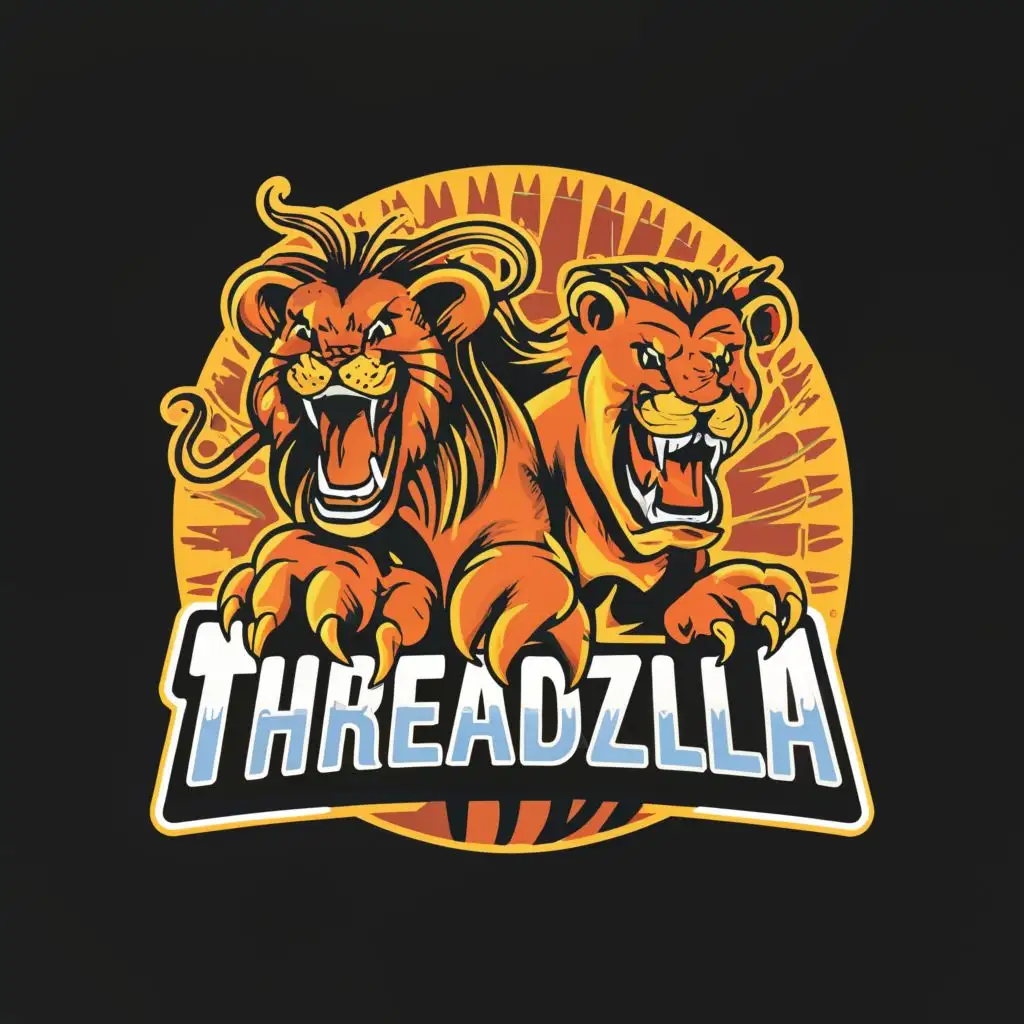 LOGO-Design-For-Threadzilla-Ferocious-Lion-Tiger-and-Dinosaur-with-Bold-Typography-for-Retail-Industry
