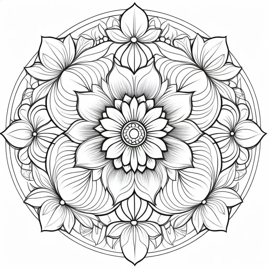 Floral Mandala Coloring Page Delicate Blooms and Symmetry