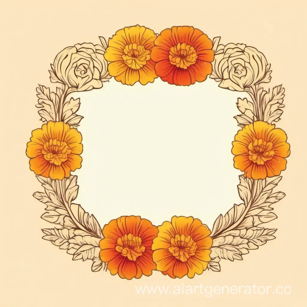 simple logo of marigold flowers cream rainbow vintage frame. made of wind.