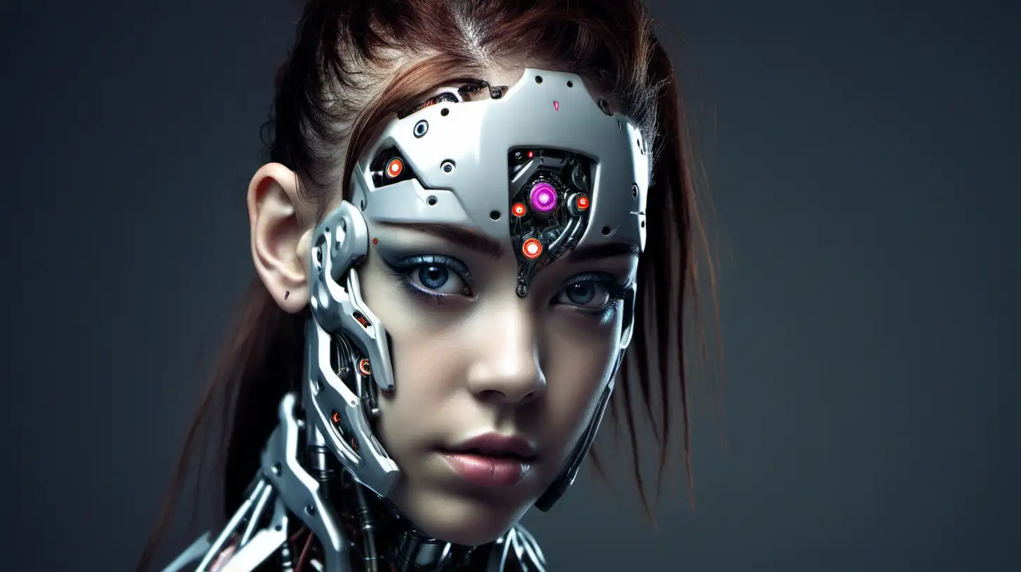 Beautiful 18YearOld Cyborg Woman with Striking Cybernetic Features