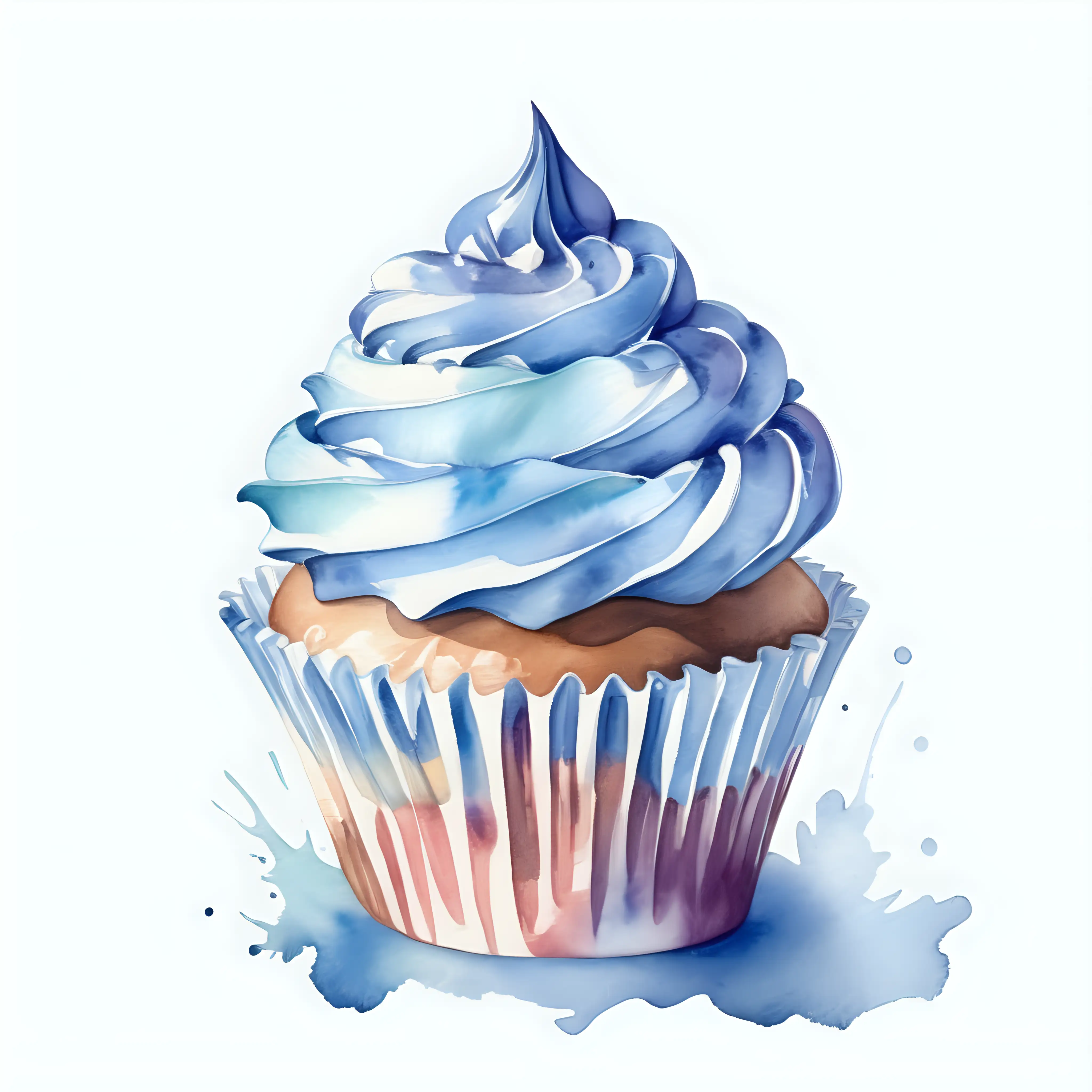 Delicate Blue Watercolor Cupcake on a Clean White Background