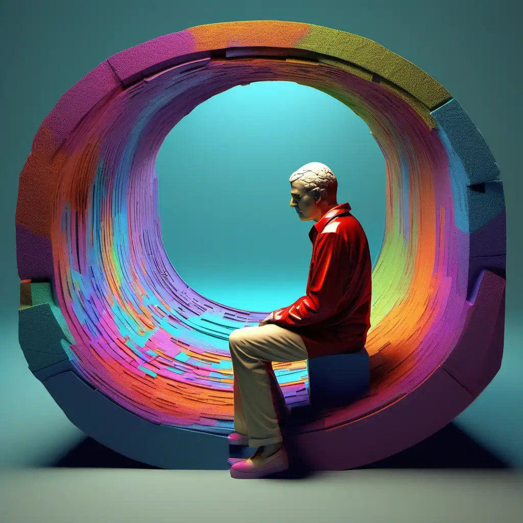 Vibrant 3D Art Thoughtful Man Contemplating Life in a Spectrum of Colors