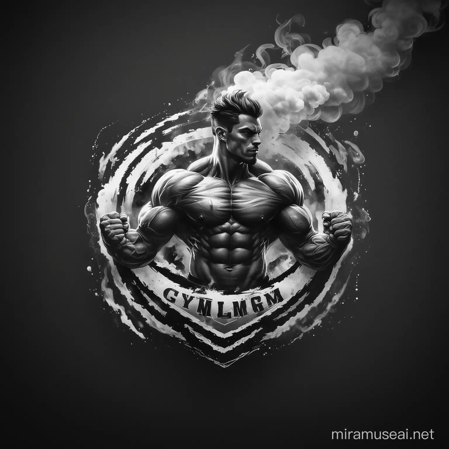 Dynamic Black and White Gym Logo with Smoke Effect