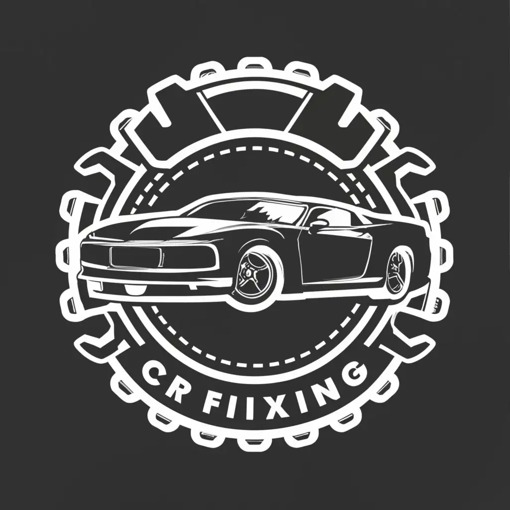 a logo design,with the text "MH car fixing", main symbol:car, car care, spare parts, fixing, tuning, body kit,complex,clear background