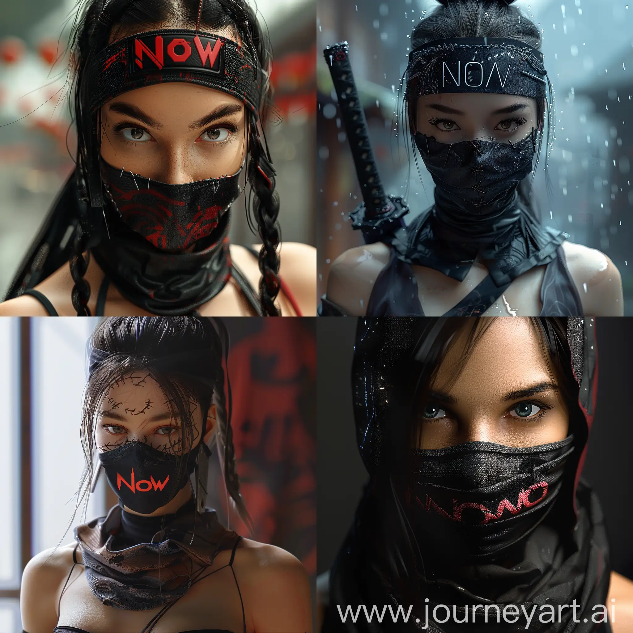 A beautiful ninja woman with the word NOVA written on her 8k realistic

