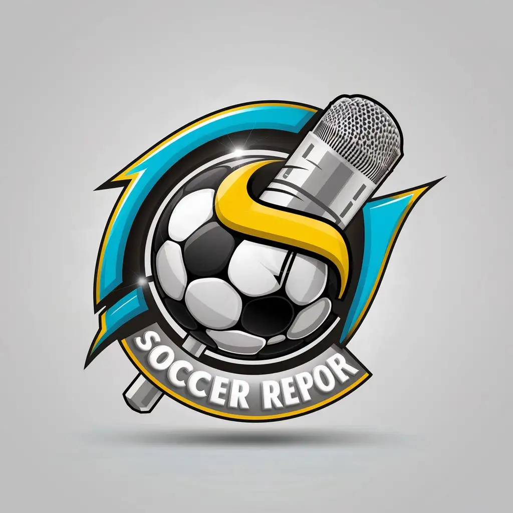 Soccer Report Logo with Microphone and Ball