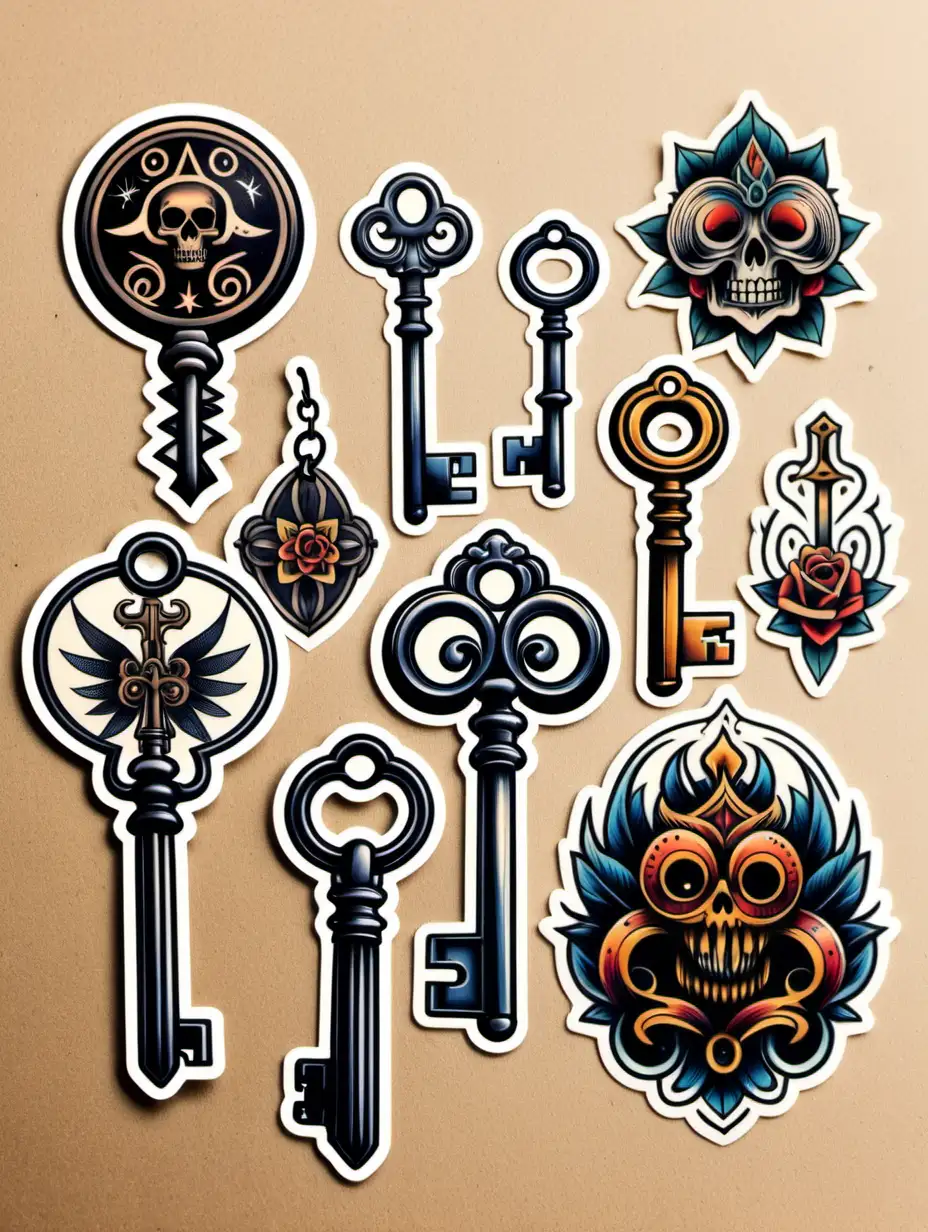 Sticker set, Oldschool Tattoo Design, keys 