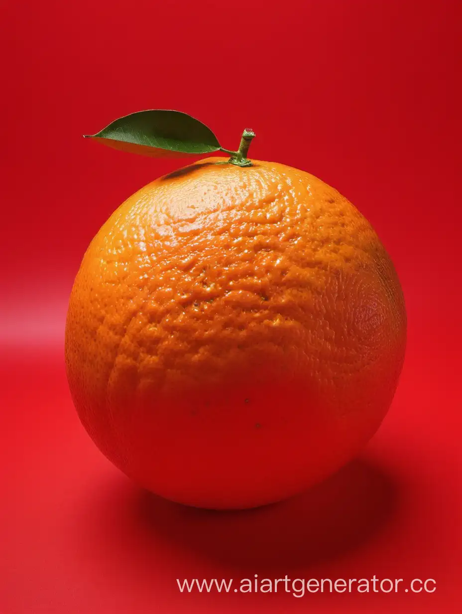 1 BIG fresh Orange on red background