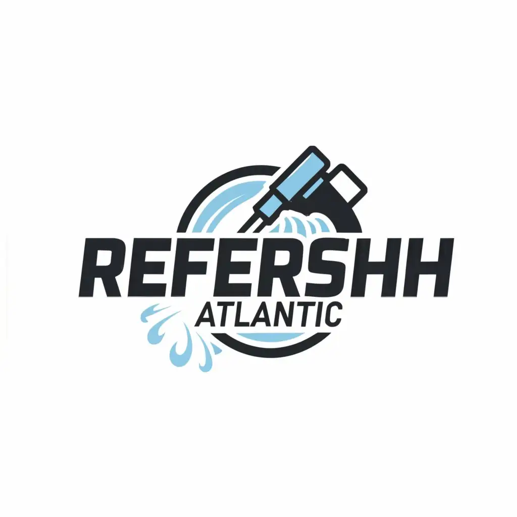 a logo design,with the text 'Refresh Atlantic', main symbol:Long Pressure washing gun,Moderate,clear background
